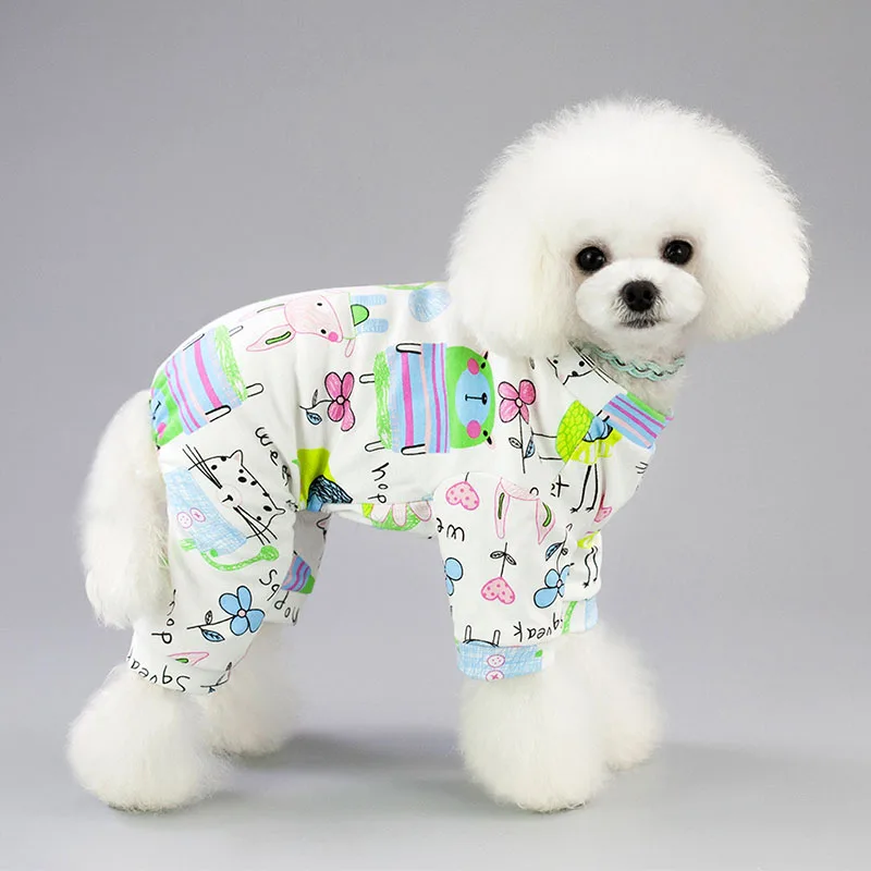 Pet Cat собака комбинезоны пижамы Щенок Одежда Хлопок с милым принтом худи для маленьких собак Уютный боди комбинезоны для малышек Чихуахуа