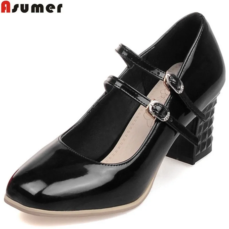 ASUMER2018 hot sale new arrive women pumps fashion buckle patent leather spring autumn single shoes solid color high heels shoes allbitefo hot sale patent leather high heels platform women pumps high heel shoes women shoes spring shoes sapatos femininos