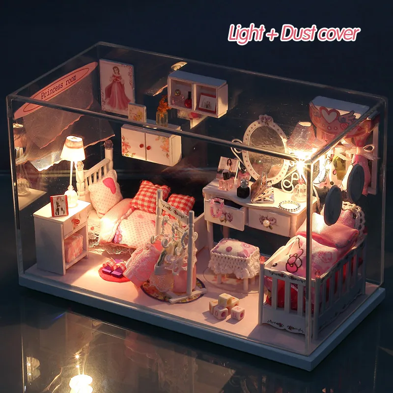 

Doll House Furniture Diy Miniature Dust Cover 3D Wooden Miniaturas Dollhouse Large Dream Princess Room Toys for Girl Gifts