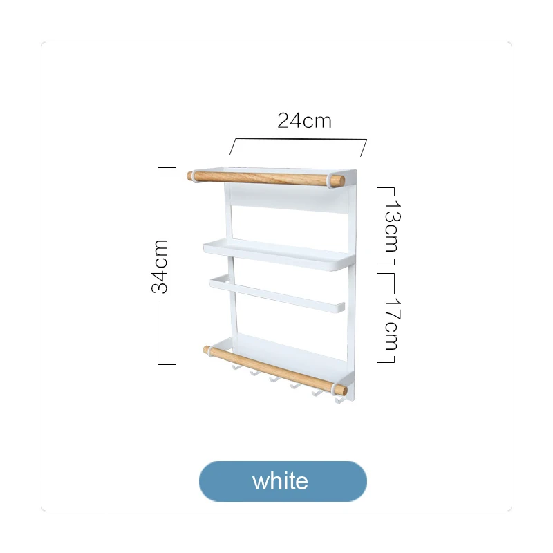 Кухонная стойка на холодильник, магнитный Органайзер- дизайн, бумажный держатель для полотенец, нержавеющие стойки для банок, включая 6 крючков - Цвет: White