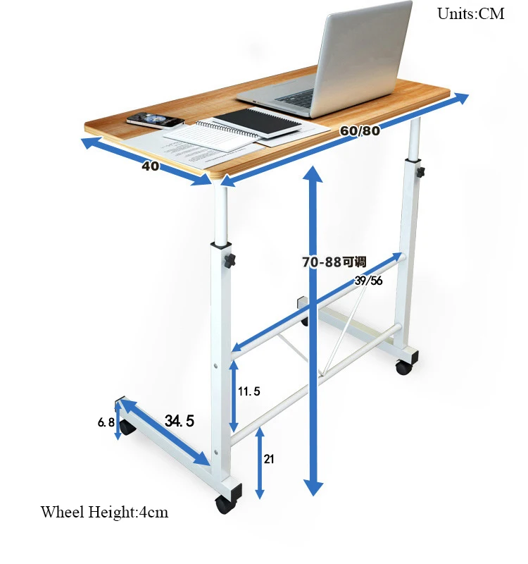 Простой компьютерный стол кровать деревянный настольный домашний мобильный ленивый Лифт прикроватный столик креативная регулируемая высота подставка для ноутбука с колесом