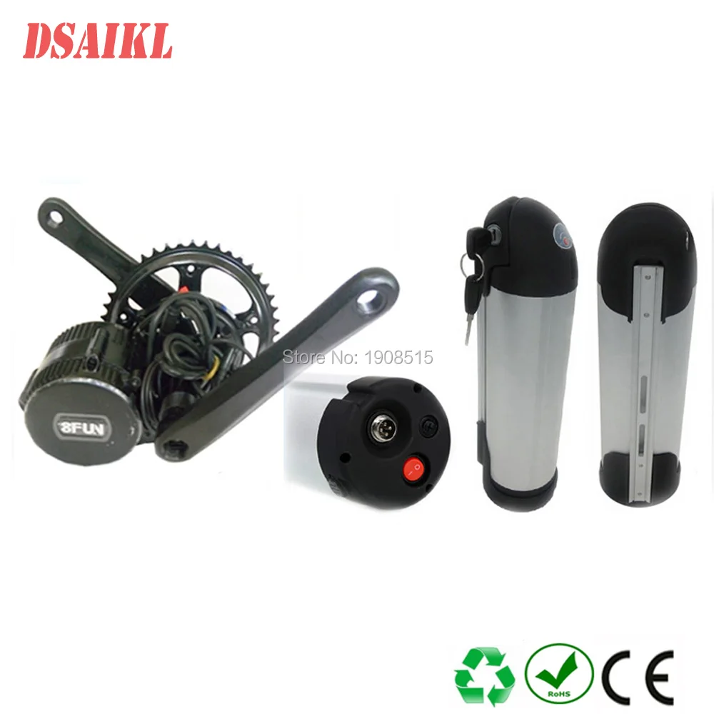 

36v 350w 8fun/bafang motor BBS01 crank Motor kits and 10S4P 36V 10.4ah water bottle lithiuim ion battery pack