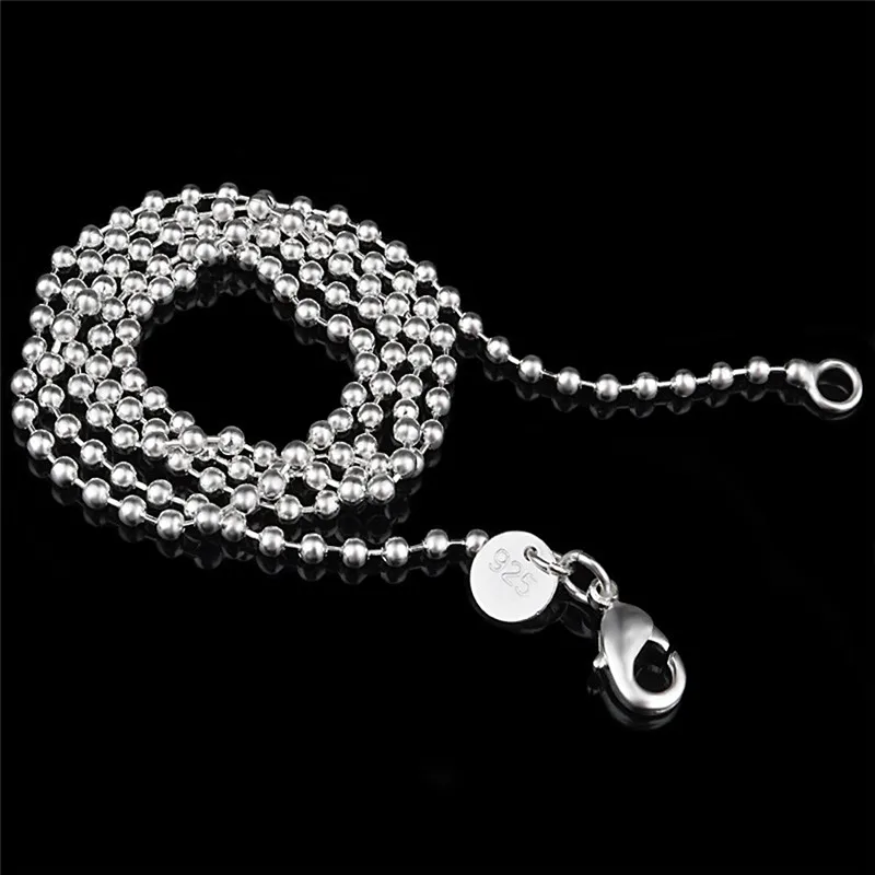 1pc 16"-24" Classic Silver Plated 2.4MM Round Ball Beads Chain Necklace Connector Men Women Necklace Wholesale