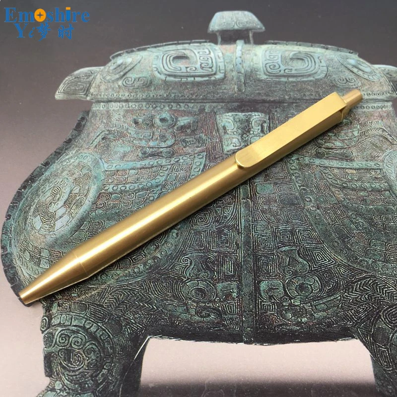 Emoshire Retro Pencil Brush Pen New Brush Neutral Signature Pen EDC Automatic Copper Pen Ballpoint Pen (12)