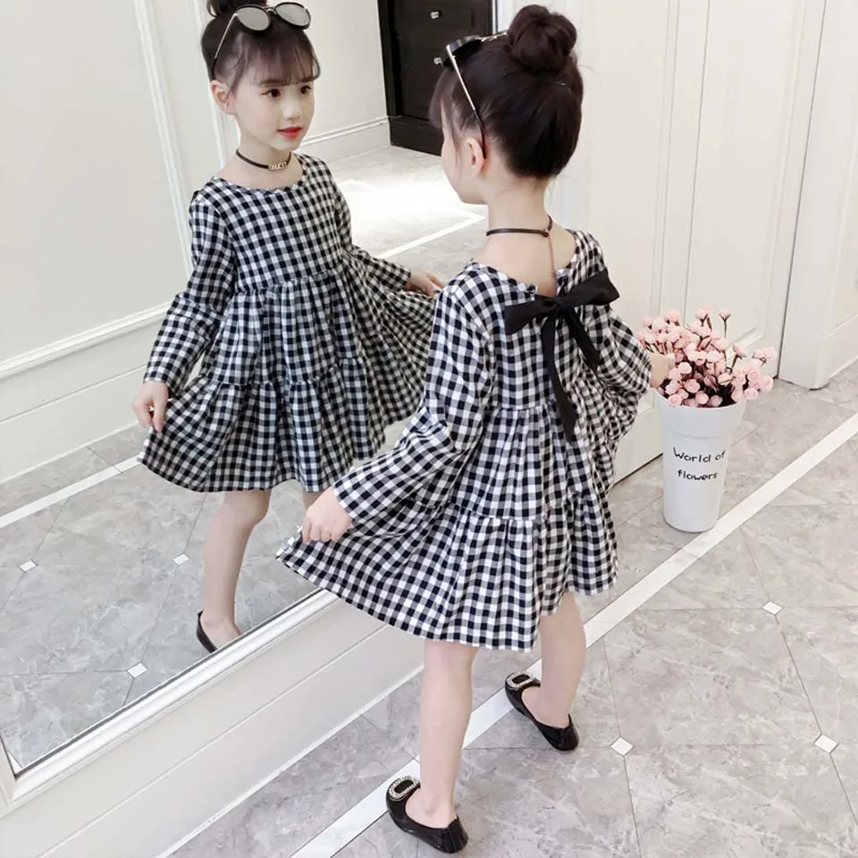 

2019 New Summer Girls Dress 2 Colors Cotton Long Sleeve Kids Dress Girls Beach Dress Fashion Kids Clothing Dress for Girls