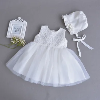 

0-2 Year Old Fashion Baby Girl Dresses with Hat Beige Formal Party Wear Vestido 2020 Toddler Baby Girls Clothes RBF174027