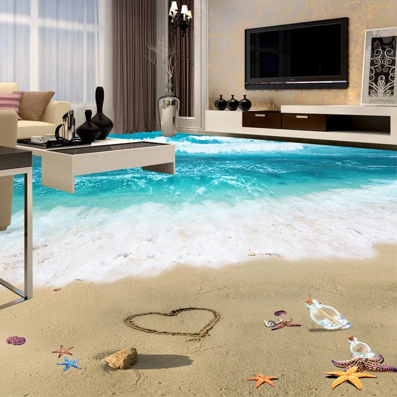 

JiaSheMeiJu Custom 3D Floor Wallpaper Beach Landscape Bathroom Floor Mural Painting PVC Self-adhesive Floor Sticker Wallpaper