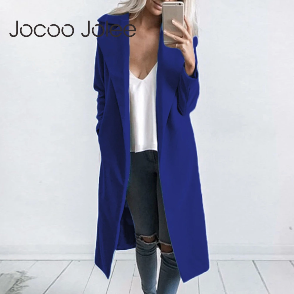

Jocoo Jolee Winter Elegant Long Solid Woolen Coat Female Robe Turn Down Collar Outerwear Office Lady Coats XXL Size Fashion 2019
