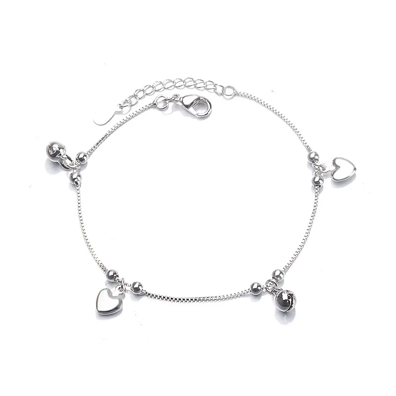 

Silver Heart Bracelet Small Bell Heart-shaped Bracelet For Women Creative Heart Beads Bracelet Best Friend Gift
