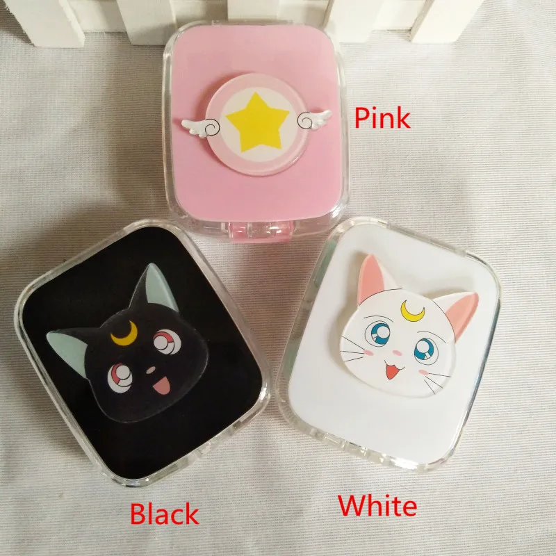 

LIUSVENTINA DIY Acrylic Cute Cartoon Sailor Moon Cat Contact Lens Case with Mirror Box Container for Color Lenses Gift for Boys