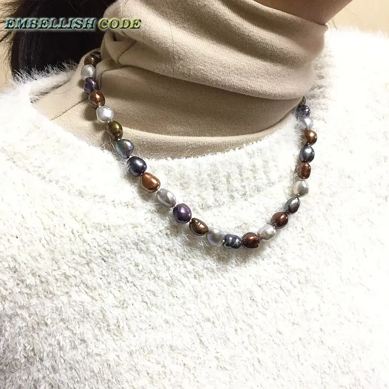 selling well Stunning Hong Kong peacock brown gray color pearls semi baroque natural freshwater pearl necklace Colourful girl
