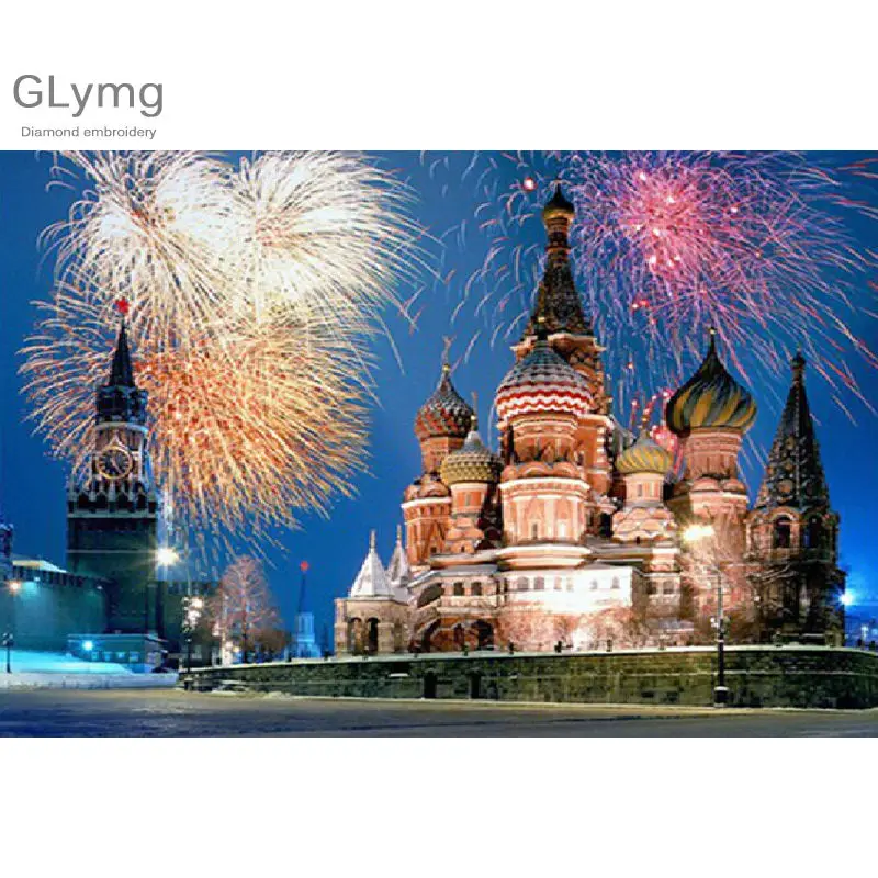 Needlework Fireworks Castle Landscape Diy Diamond Painting Full Diamond Embroidery Night City Square Drill Mosaic Decor Picture