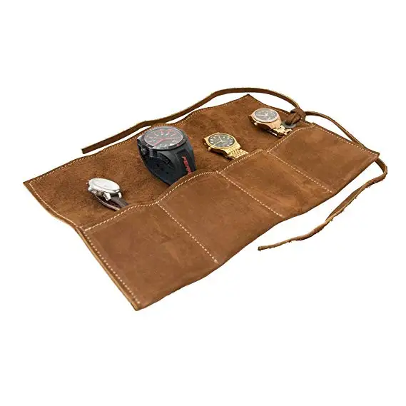 

Highest quality Full Grain Suede Leather oft Leather Travel Watch Roll Organizer Holds Up to 4 Watches Handmade Suede