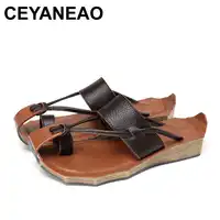 CEYANEAO 2018 Women Sandals Genuine Leather Handmade Shoes Fashion Flip Flops 8125