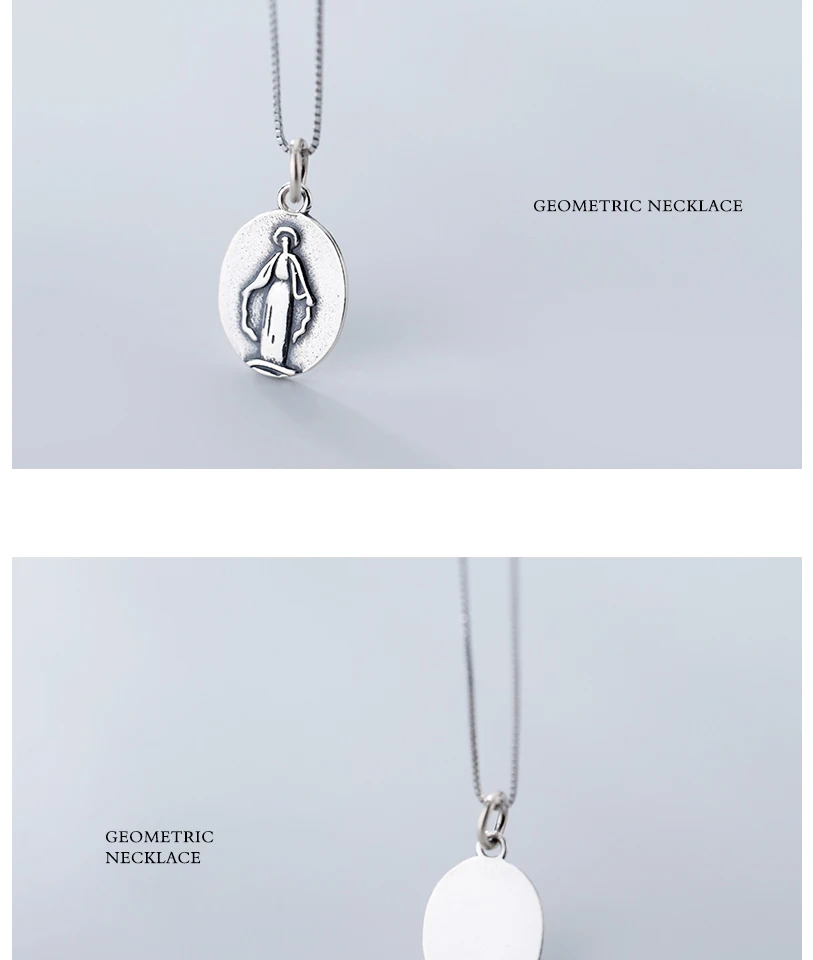 New Simple Vintage Carved Sterling Silver Virgin Mary Pendant Necklace Gifts For Women Men Religious Jewellery 925 Collar Bijoux (5)