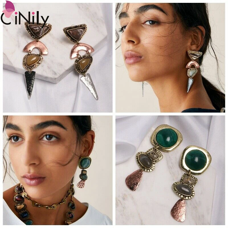 

CiNily 2019 Vintage Silver Yellow Gold For Women Jewelry Drop Earrings FH8923-24