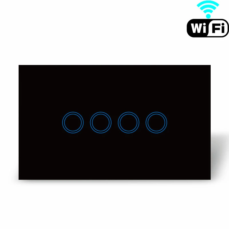 Стандарт США/Австралии 4 банда wifi переключатель приложения 2,4 ГГц, панель из закаленного стекла, AC 110-240 В, совместимый с Alexa и Google Assistant Switch - Цвет: Black