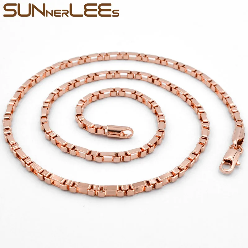 SUNNERLEES модные ювелирные изделия белое розовое золото цвет цепочки и ожерелья 3 мм коробка звено цепи для мужчин женщин подарок C11 N