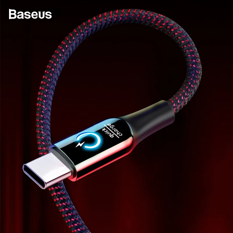 Baseus 3A Smart Power Off USB Type C Cable With LED Qick Charger 3.0 Type-c Cable For Samsung S9 Note 9 One plus 6 5T Data Cord