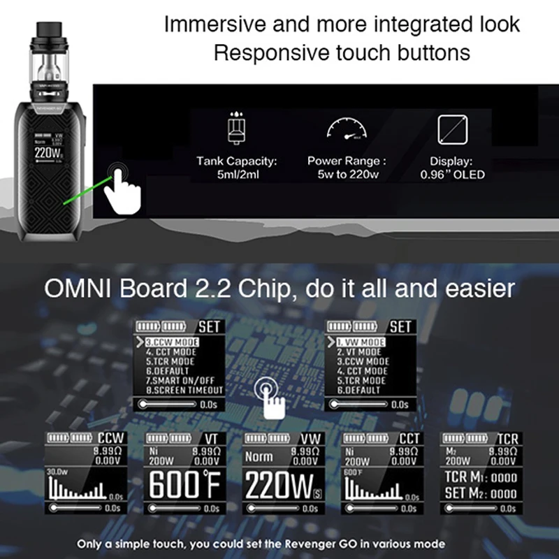 Оригинальный Vaporesso Revenger GO алюминиевый набор 0 96 &quotOLED сенсорный рисунок с 220 Вт 5000
