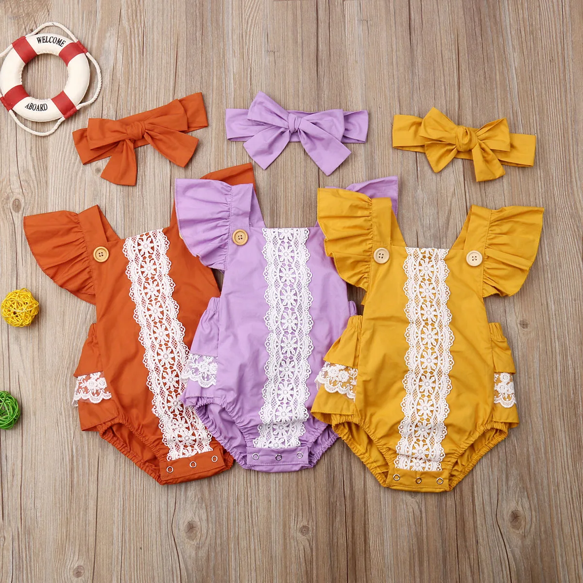 

0-24M Toddler Infant Kid Baby Girl Summer Flare Short Sleeve Lace Jumpsuit Backless Bodysuit One-Pieces Clothes