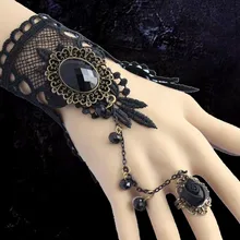 Новое поступление винтажные черные кружевные свадебные перчатки без пальцев+ кольцо из сплава/свадебный браслет 1143