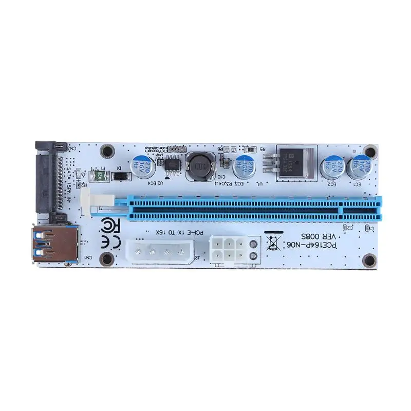PCI E Райзер Экспресс 1X 4x 8x 16x адаптер карта с 4pin molex 6pin SATA питание для видеокарты BTC