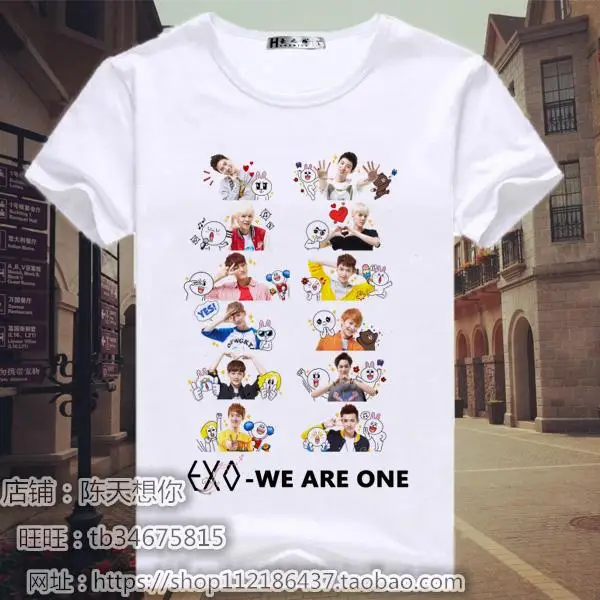 2017 kpop новая EXO футболка лето две патрульные группы тот же пункт KRIS SEHUN CHANYEOL BAEKHYUN