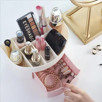 

Plastic Curved Makeup Organizer with a Drawer Jewelry Box Makeup Box Lipstick Makeup Storage Nail Polish Cosmetic Organizer
