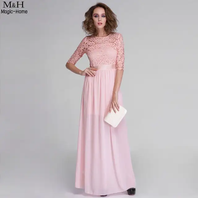 Online Shop Women Floor Length Pink Formal Dresses Half Sleeve