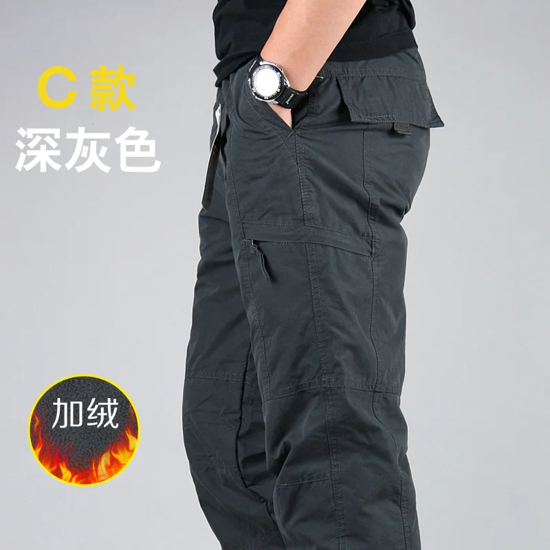 Günstig Winter Verdicken Fleece Cargo Hosen Männer der Doppel Schicht Military Armee Camouflage Taktische Baumwolle Casual Hosen Warme Hose