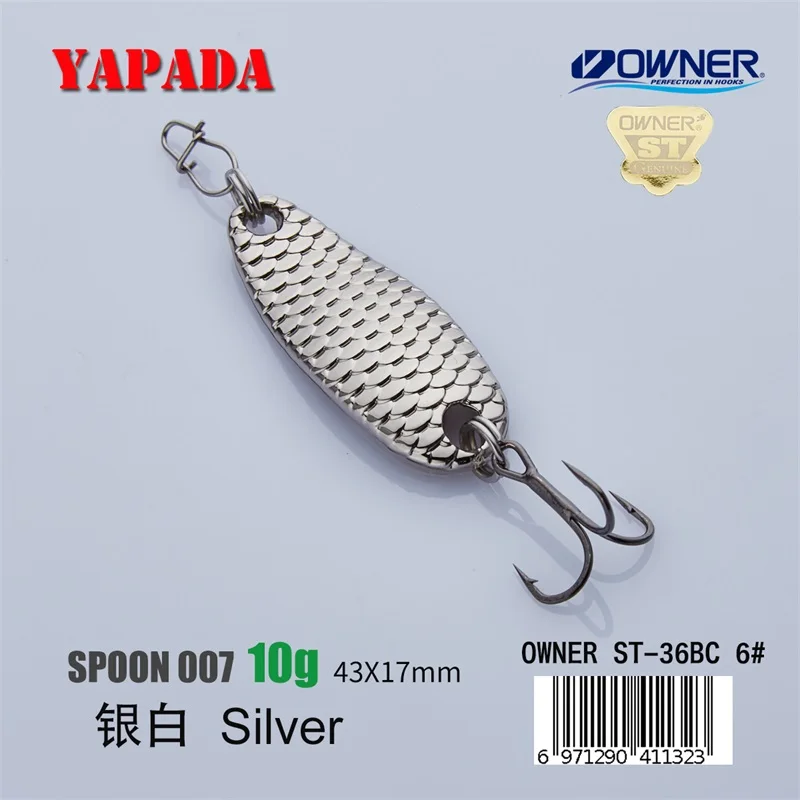 YAPADA ложка 007 Loong шкала владелец тройной крючок 10 г/15 г 43-50 мм многоцветный цинковый сплав рыболовные приманки бас металлическая ложка перо - Цвет: Silver 10g