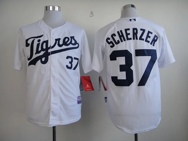 Cheap Men's Detroit Tigers Jersey #37 Max Scherzer White Cool Base Baseball 100% Embroidery And Stitched | Спорт и развлечения