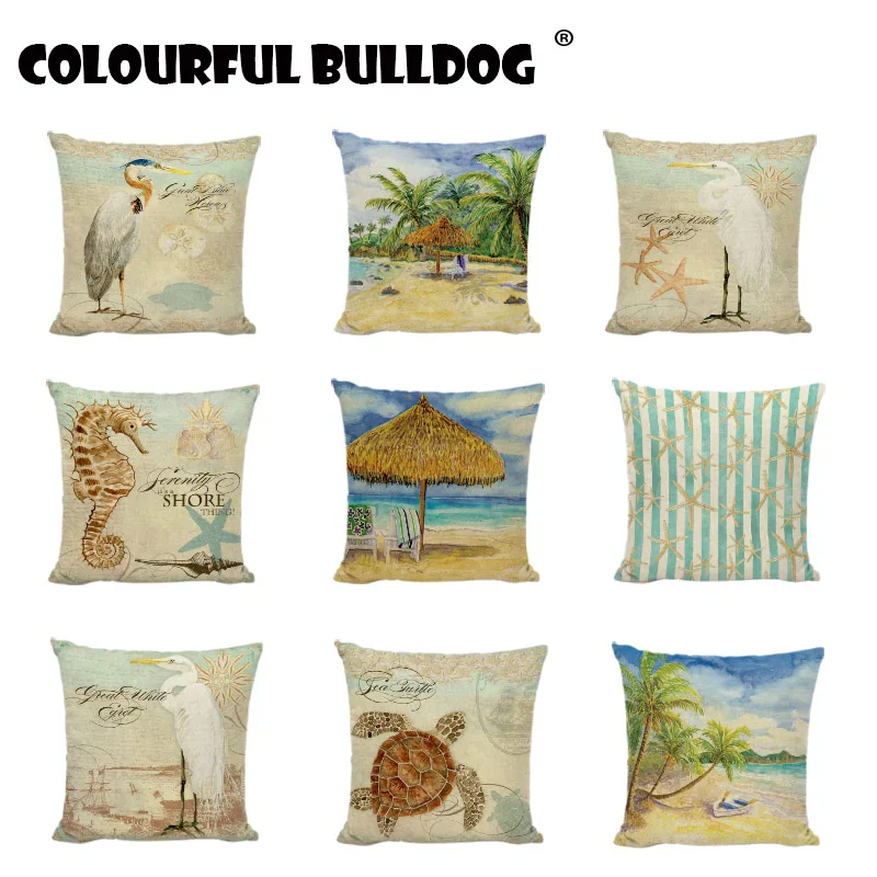 Ocean Beach Cushion Cover Pillowcase Cotton Linen Chair Seat Square Pillow Cover