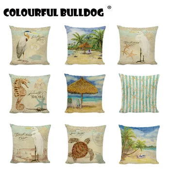 

Ocean Beach Cushion Cover Pillowcase Cotton Linen Chair Seat Square Quote 45x45cm Umbrellas Pillow Cover Home Decor Car Trip
