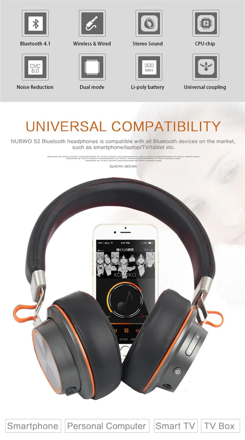 NUBWO S2 Bluetooth наушники с микрофоном Шлем Портативный беспроводной стерео гарнитура громкой связи звонки для iPhone Xiaomi MP3