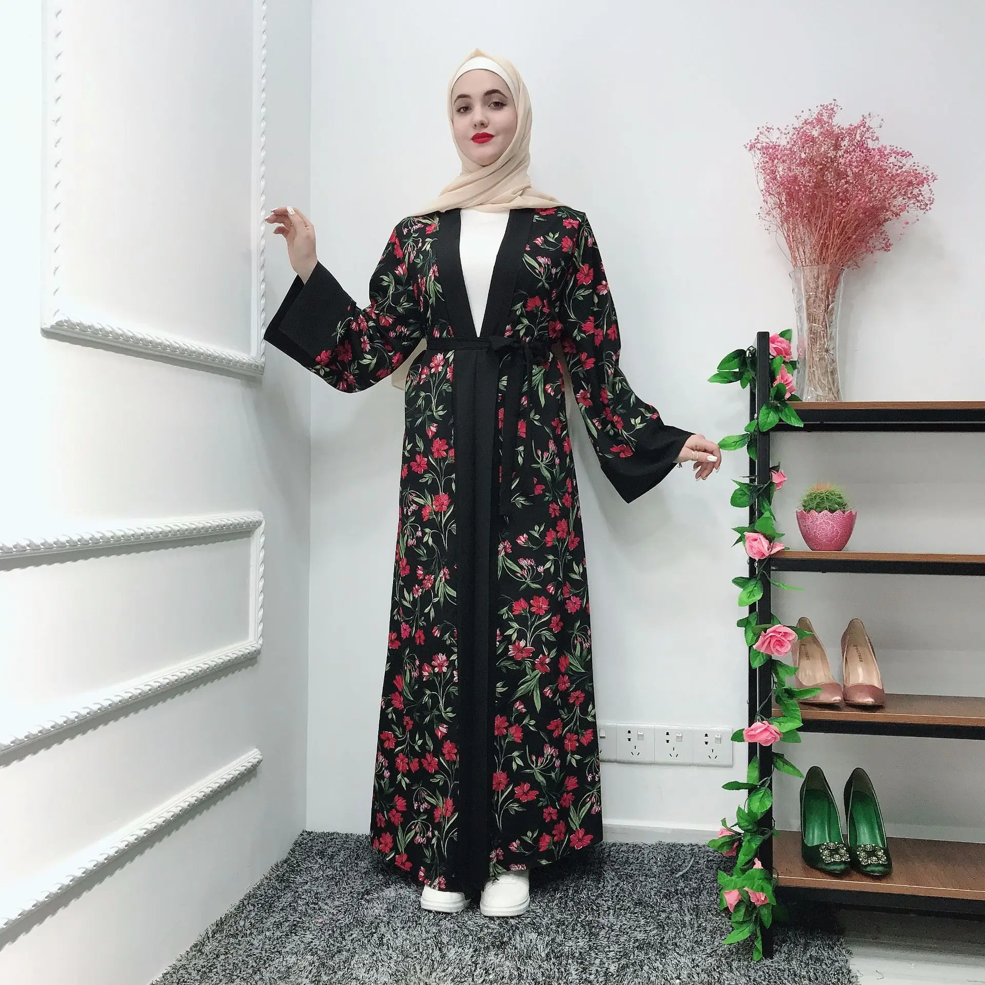 Переднее открытое черное abaya Дубай женское мусульманское платье бандаж кафтан Бангладеш Турция турецкий кардиган с принтом Болеро Исламская одежда