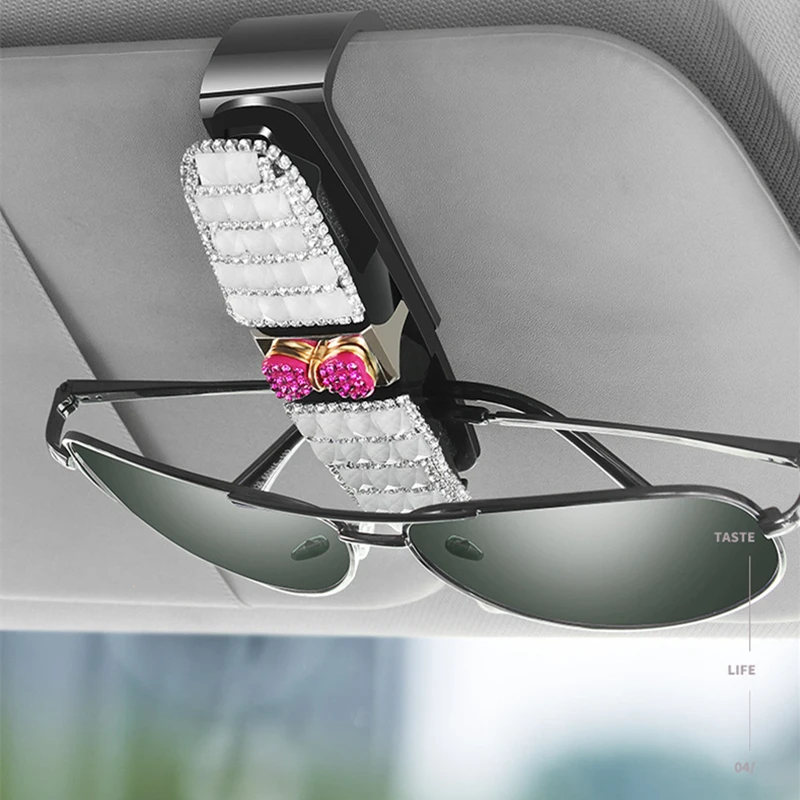 

Bling Crystal Car Glasses Holder Eyeglasses SunglassesMount with Ticket Card Clip Car Accessories for Car Sun Visor