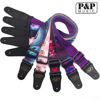 

High Quality Jacquard Guitar Strap with Leather Ends Adjustable Buckle Electric Guitar Acoustic Strap Red Print S008 01-05