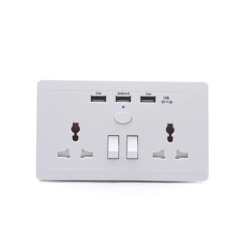 Universal wall outlet with UK plug USB wall socket 2 AC 3 USB Charger