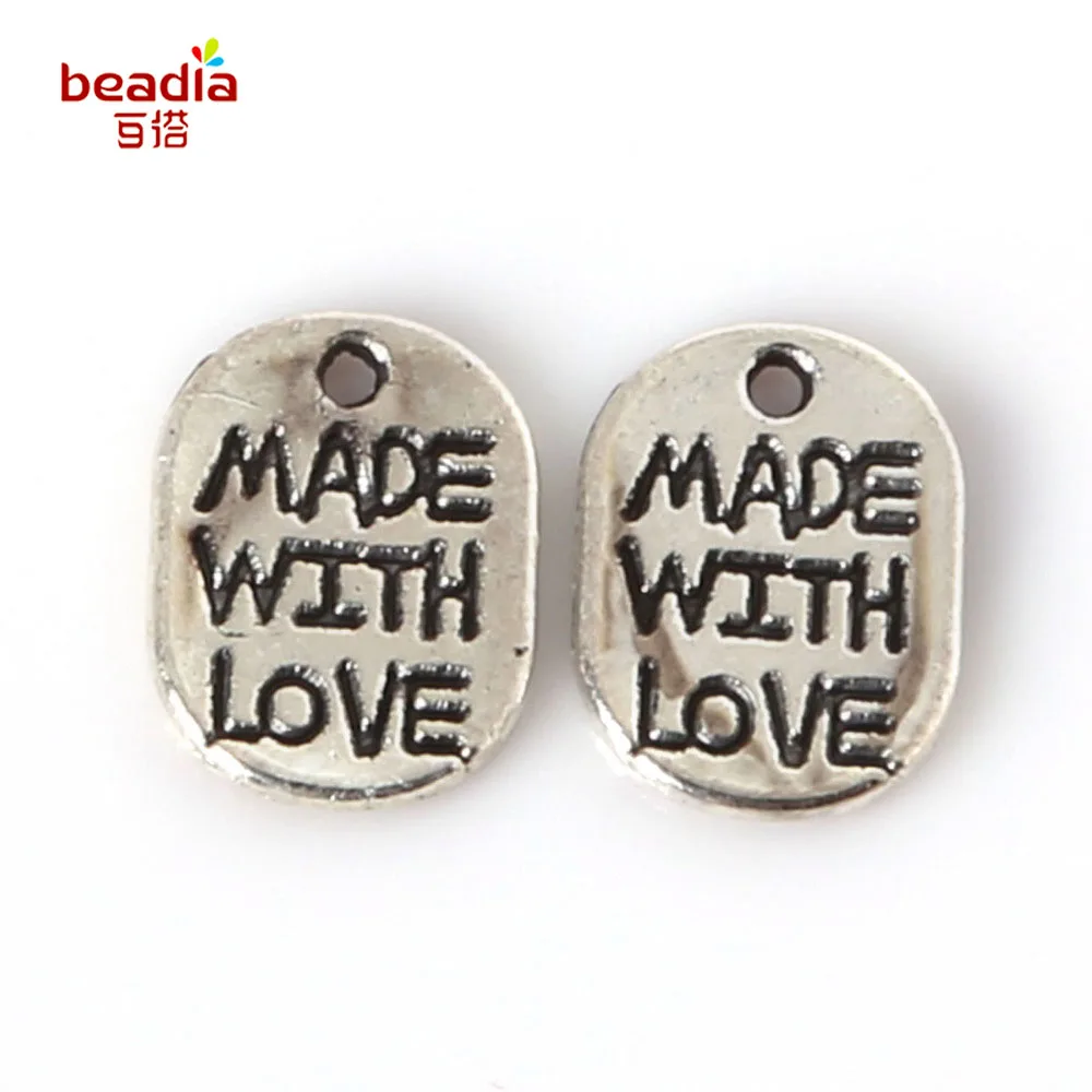 

New Fashion!!13pcs/bag 11x8mm Antique silver The Letter "MADE WITH LOVE" Pendant Charms For Men&Women