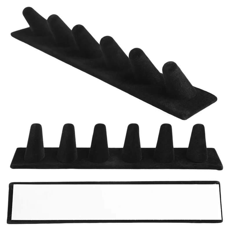 6 Finger Black Velvet Jewelry Ring Display Stand Holder Showcase Organizer Charm Hard Display Stand Holder Jewelry Organizer