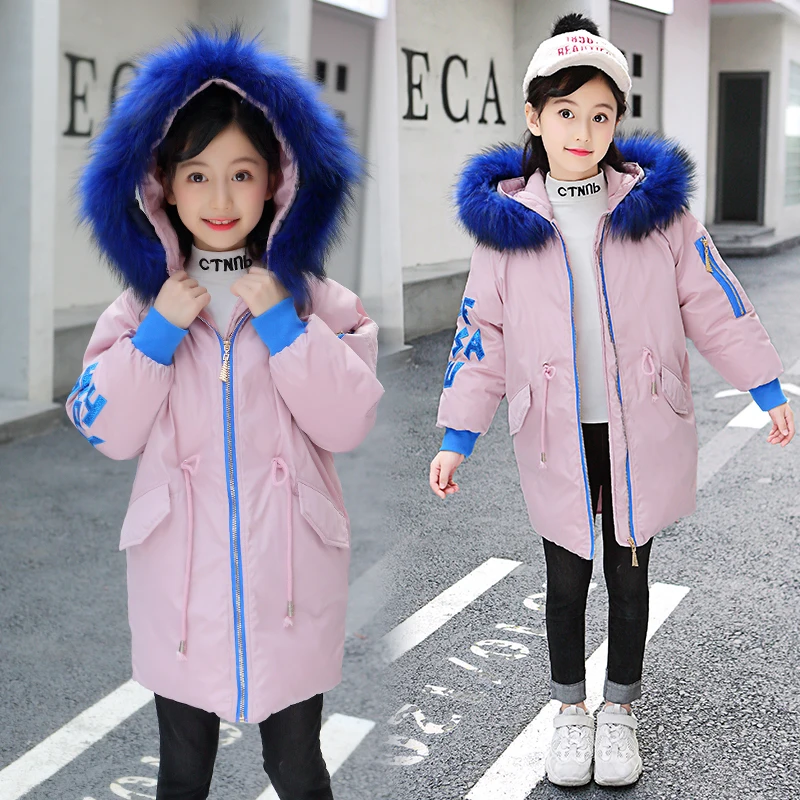 

Girls Winter Jackets 2018 Real Fur Hooded Coats Letter Embroidery Parkas Kid Warm Jacket Thick Winter Coat For Russia Winter-30