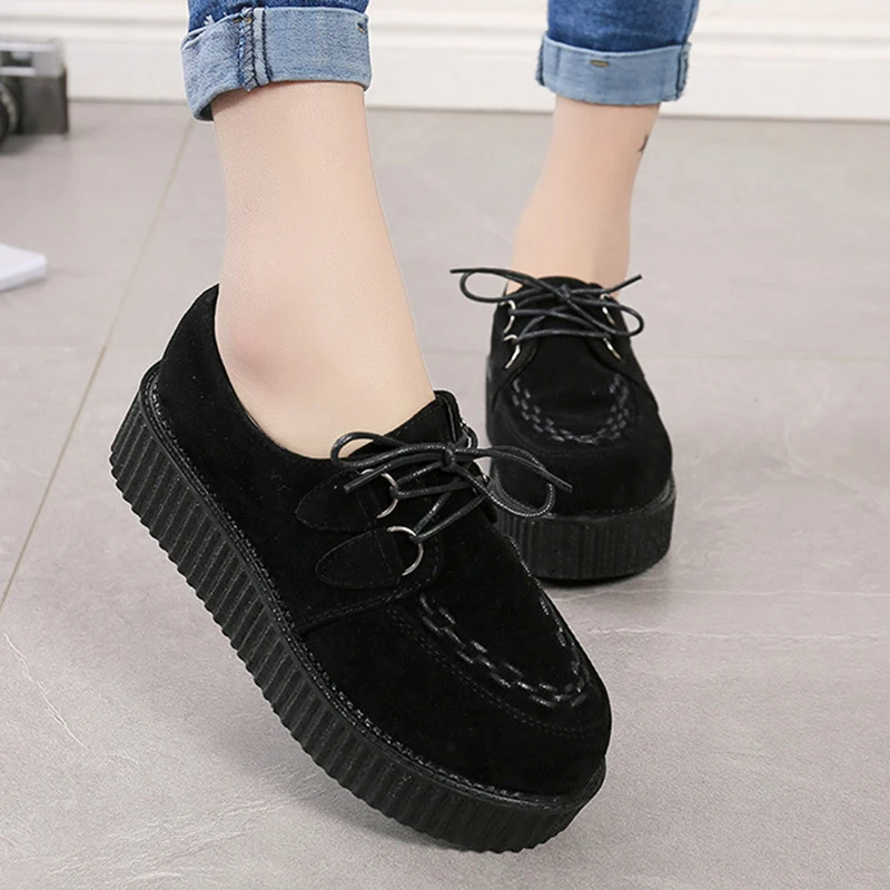 

Creepers Platform Shoes 2019 Creepers Shoes Women Flats Fashion Lace-Up Suede Casual Shoes Comfort Women Shoes Tenis Feminino