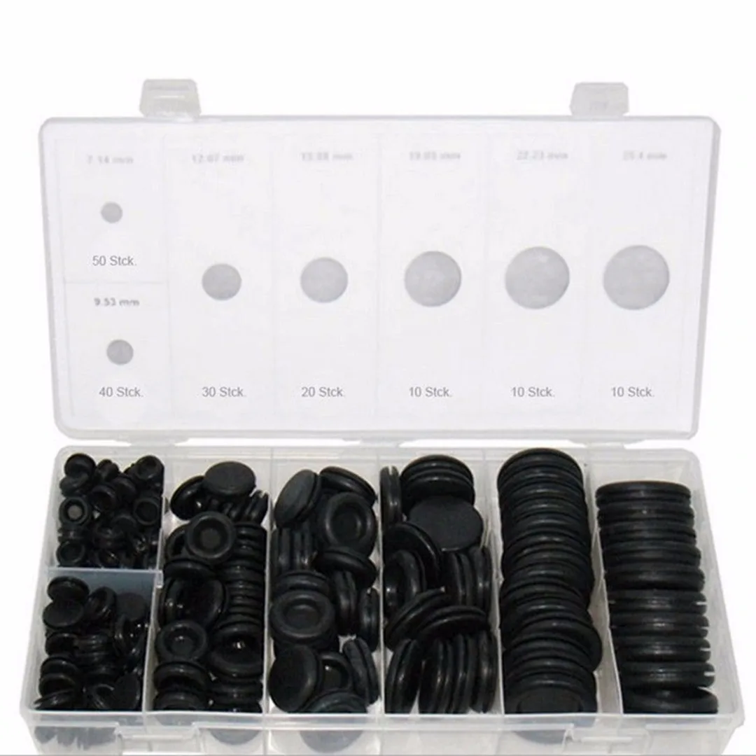 170pcs Black Rubber Grommet Firewall Hole Plug Retaining Ring Set Car Electrical Wire Gasket Kit For Cylinder Valve Water Pipe
