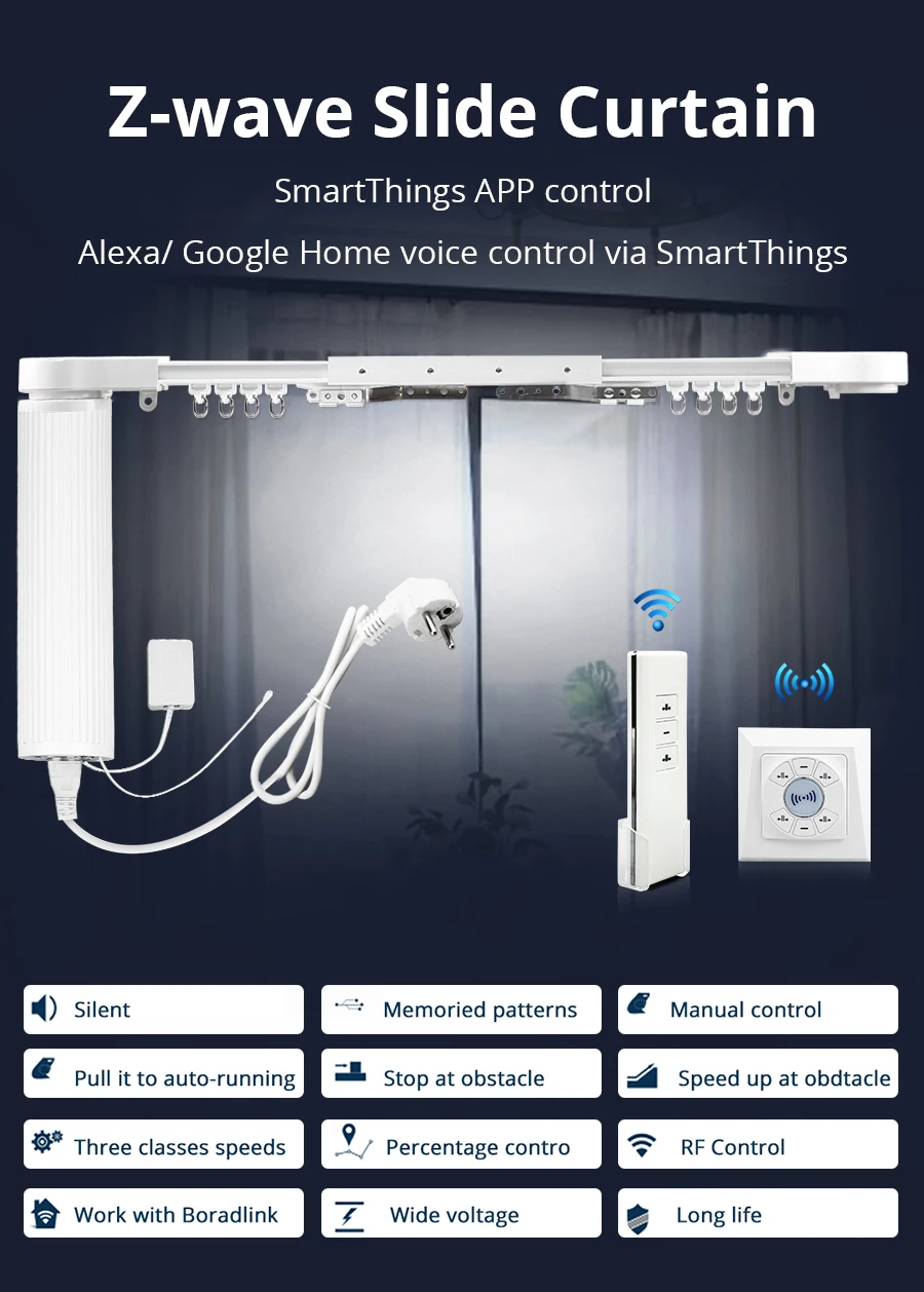 Zemismart Smartthings Control Zwave Motorize WiFi Curtain With Track