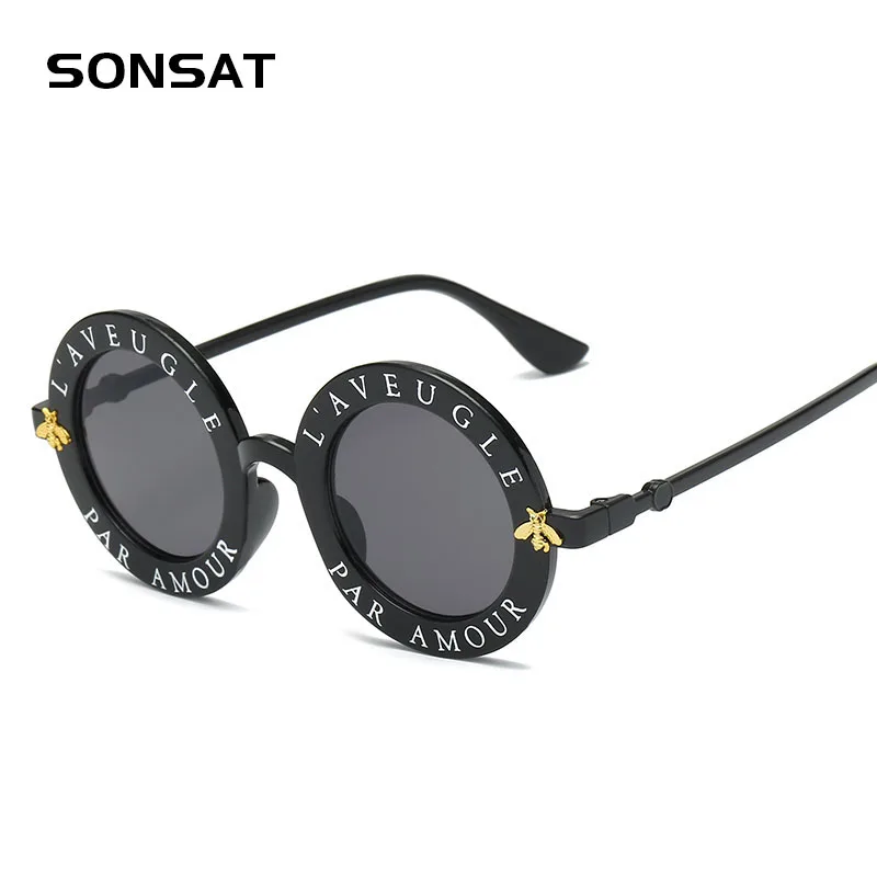 

SONSAT Retro Round Sunglasses English Letters Little Bee Sun Glasses Men Women Brand Glasses Designer Fashion Male Female