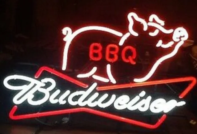 Custom BBQ Pig Meats Budweise Glass Neon Light Sign Beer Bar