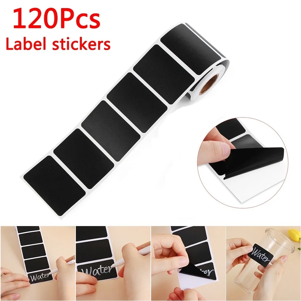 

120Pcs/Roll Waterproof Chalkboard Kitchen Spice Label Stickers Home Jam Jar Bottle Tags Blackboard Labels Stickers Plant Markers