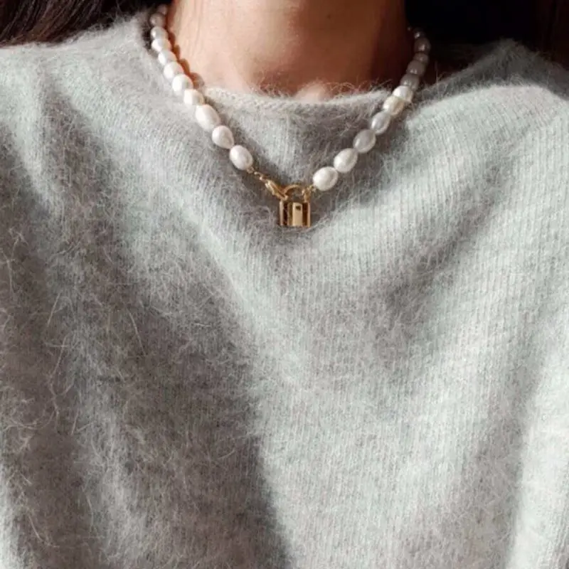 AOMU ожерелье с металлическим замком, роскошный дизайн, имитация жемчуга, колье, замок ожерелья, ожерелье для женщин, золотой цвет,, модное ювелирное изделие
